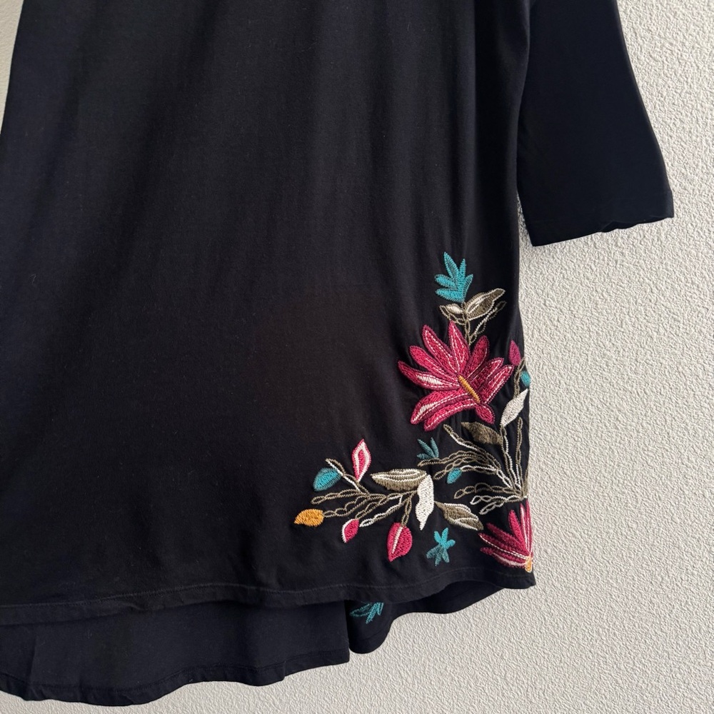 Johnny Was JWLA Black 3/4 Long Sleeve Floral Embroidered Tunic Shirt Dress Boho - Picture 5 of 9